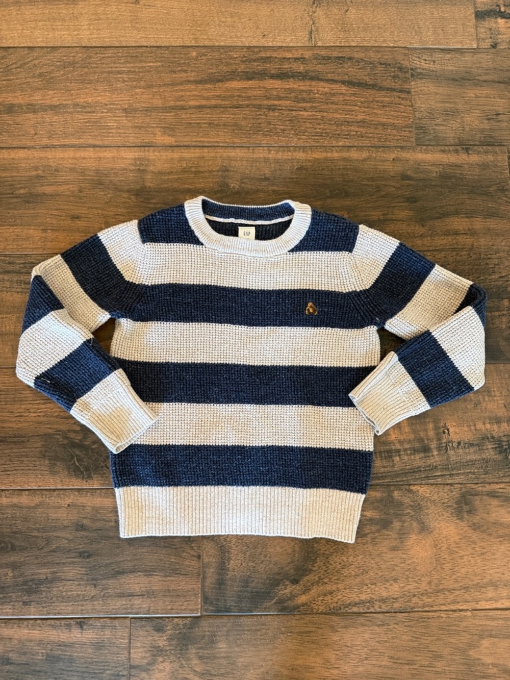 GAP Boy’s Navy and Cream Wide-Striped Crewneck Sweater 5T